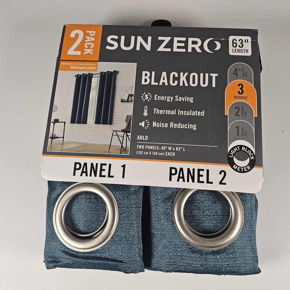 Sun Zero Arlo Blackout Curtain Panels‎ Teal 40x63 2 Pack Thermal Insulated